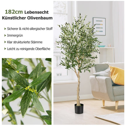 Artificial olive tree with 1296 leaves & 72 fruits olive plants 182 cm