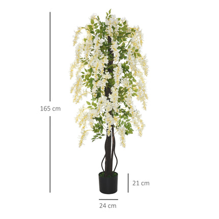Plante artificielle avec glycine blanche Plantes artificielles décoratives en pot, 1,65 m, ciment plastique, blanc + vert