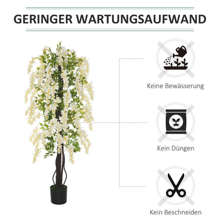 Plante artificielle avec glycine blanche Plantes artificielles décoratives en pot, 1,65 m, ciment plastique, blanc + vert