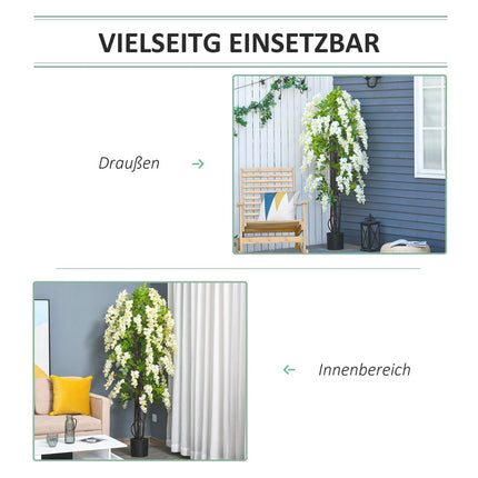 Plante artificielle avec glycine blanche Plantes artificielles décoratives en pot, 1,65 m, ciment plastique, blanc + vert