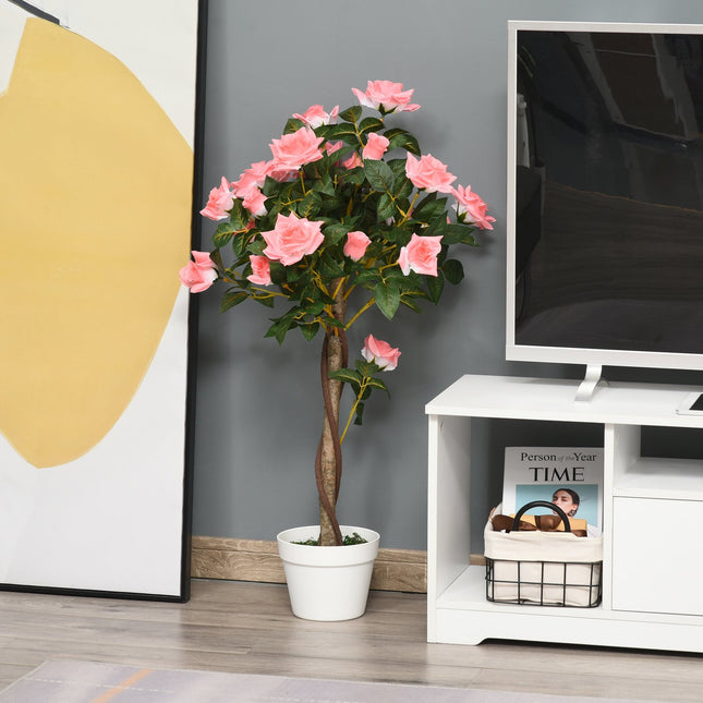 Künstliche Rose im Zementtopf, 90cm, Rosa