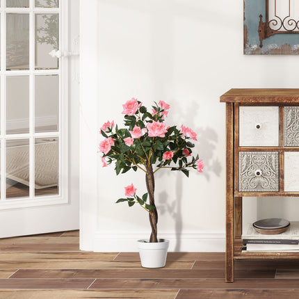 Umělá růže v cementovém květináči, 90cm, růžová