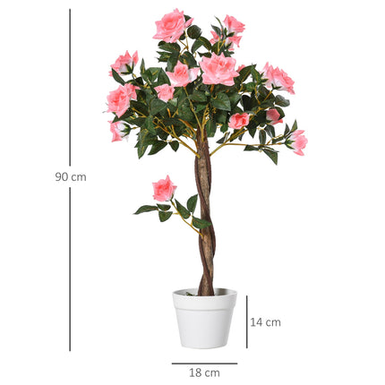 Umělá růže v cementovém květináči, 90cm, růžová