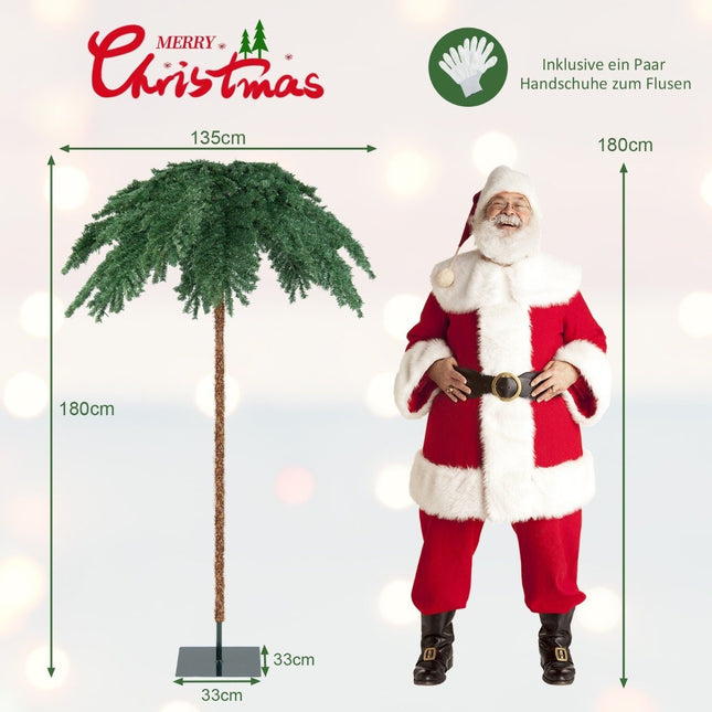Künstliche tropische Weihnachtspalme mit 250 warmweißen LED-Lichtern &amp; 813 Zweigspitzen 180 cm