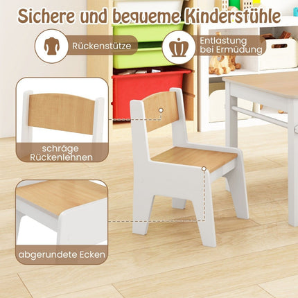 Kunsttisch- und Stuhlset für Kinder. Zeichentisch mit 2 Stühlen, Papierrolle und Papierrollenhalter. Natur