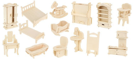 A set of wooden furniture for dolls 34 pcs.