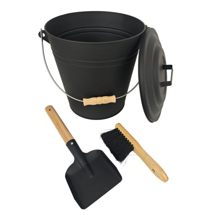Ascheimer mit Besen und Schaufel – Eisen, Schwarz