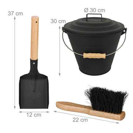 Ascheimer mit Besen und Schaufel – Eisen, Schwarz
