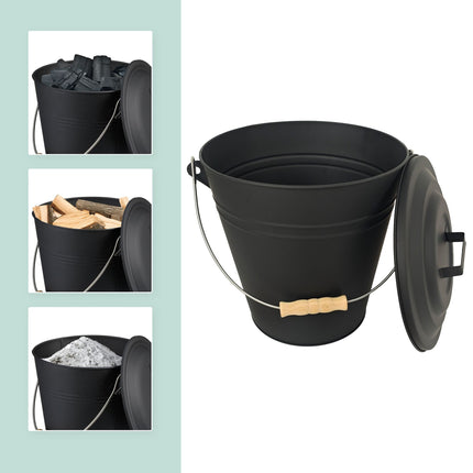 Ascheimer mit Besen und Schaufel – Eisen, Schwarz