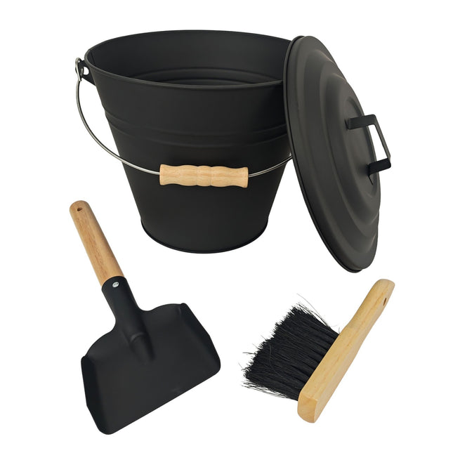 Ash Bucket with Brush & Shovel – Powder-Coated Iron