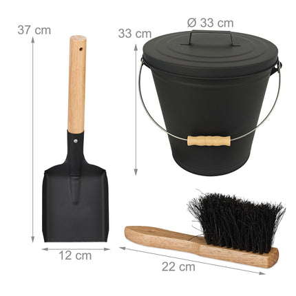 Ascheeimer mit Bürste und Schaufel – pulverbeschichtetes Eisen