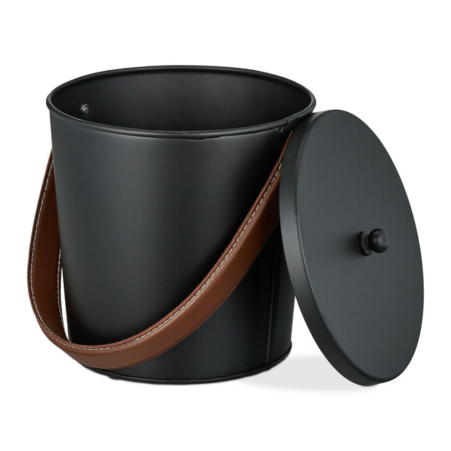Ash Bucket with Lid – Steel, Leather Handle, Fireplace Use