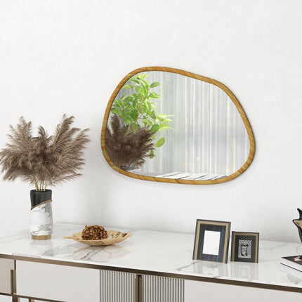 Asymmetrische Wandspiegel 70X50Cm Badkamerspiegel Houten Frame Antioxidatie Badkamer Woonkamer Hal Slaapkamer Natuurlijk