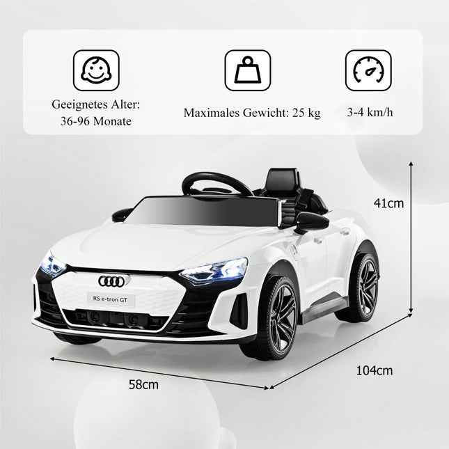 Audi RS Kinder Elektroauto mit 2,4 G Fernbedienung mit Musik und Scheinwerfern weiß