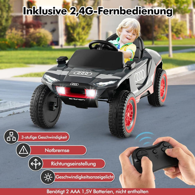 Audi Elektroauto für Kinder 12V Elektro Kinderauto mit Fernbedienung &amp; LED Lichter &amp; 4 Federungen Grau