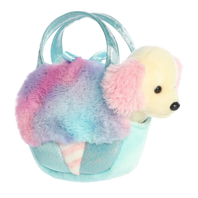 Aurora Fancy Pals pluchen hond in een suikerspinzakje, 20 cm