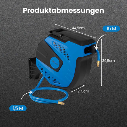 Automatischer Druckluftschlauchaufroller, 15m + 1,5m, Wandmontage-Kit