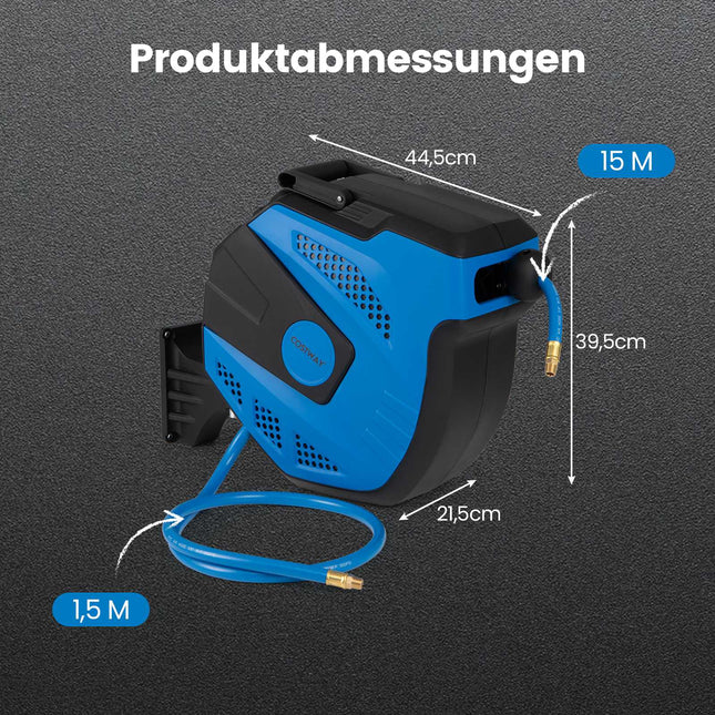 Automatischer Druckluftschlauchaufroller, 15m + 1,5m, Wandmontage-Kit