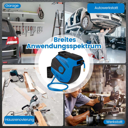 Automatischer Druckluftschlauchaufroller, 15m + 1,5m, Wandmontage-Kit