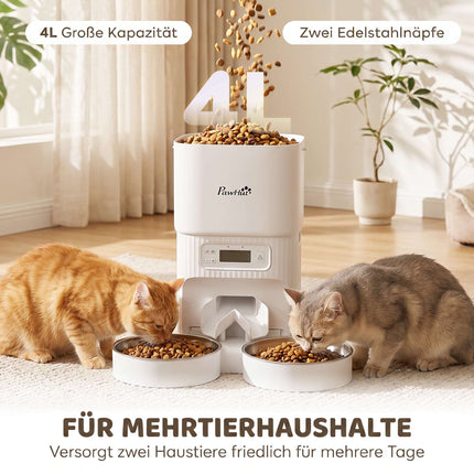 Automatischer Katzenfutterautomat, 4L Timer, 2 Edelstahlnäpfe