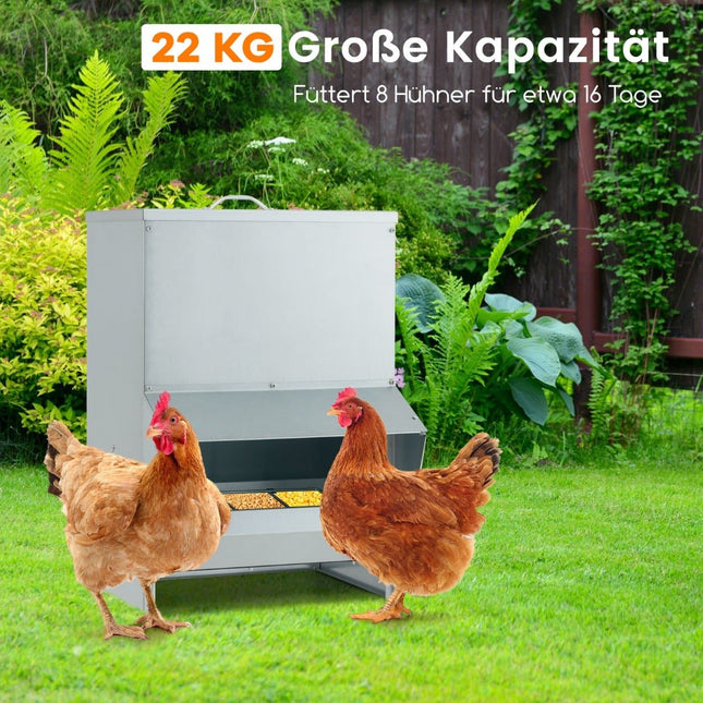 Automatischer Geflügelfutterautomat, 22 kg Fassungsvermögen, verzinktes Metall