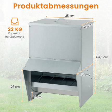 Automatic Poultry Feeder, 22kg Capacity, Galvanized Metal