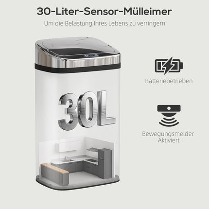 Automatic Sensor Trash Can, 30L Stainless Steel