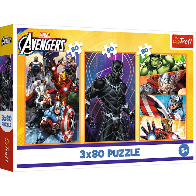 Avengers Puzzle-Set, 3x80 Teile für actiongeladenen Puzzlespaß