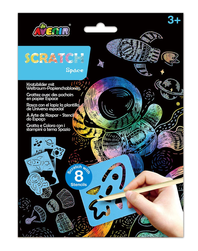 Avenir Kratzbild-Set mit Schablone: Weltall