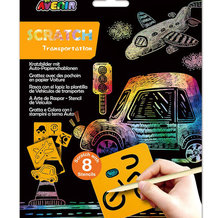 Avenir Kratzbild-Set mit Schablone: Fahrzeuge