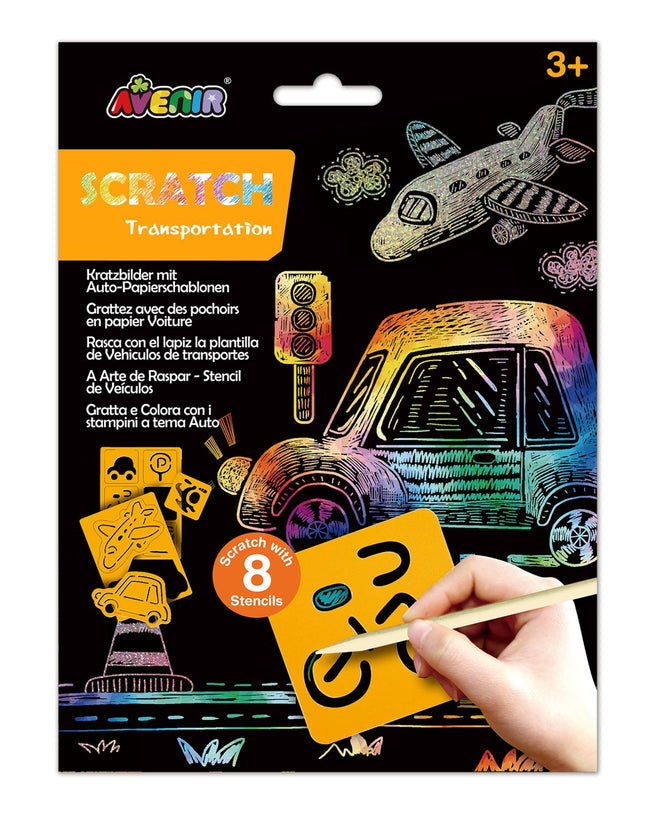 Avenir Kratzbild-Set mit Schablone: Fahrzeuge