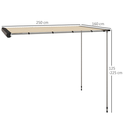 Ausziehbare Markise 1,6x2,5m Khaki, wasserabweisendes Dach
