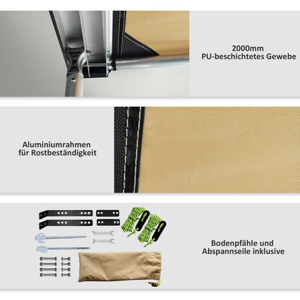 Ausziehbare Markise 1,6x2,5m Khaki, wasserabweisendes Dach