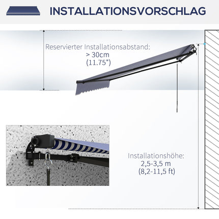 Wandmarkise für Balkon 4x3m, blau-weiß gestreift