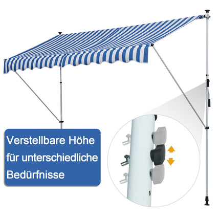 Gelenkarmmarkise, blau/weiß, 300x150cm