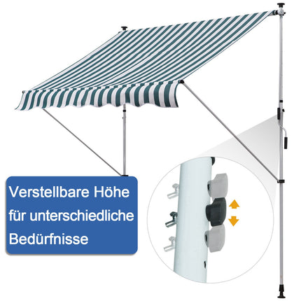 Verstellbare grün-weiße Balkonmarkise aus Aluminium, 200x150 cm