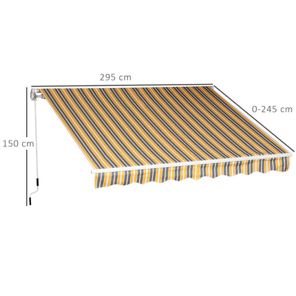 Balkonová skládací markýza, ruční klika, 3x2.5m, žlutá/šedá