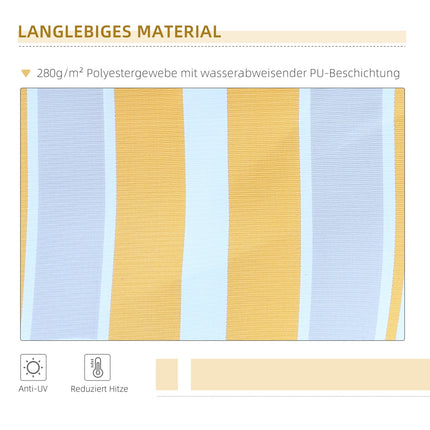 Yellow beige sun protection awning with hand crank, aluminium