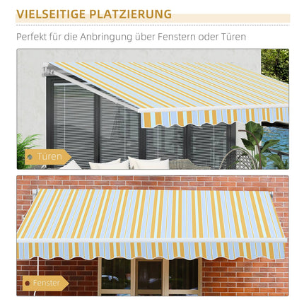 Yellow beige sun protection awning with hand crank, aluminium