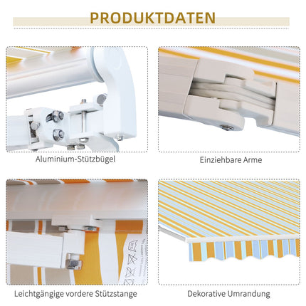 Yellow beige sun protection awning with hand crank, aluminium