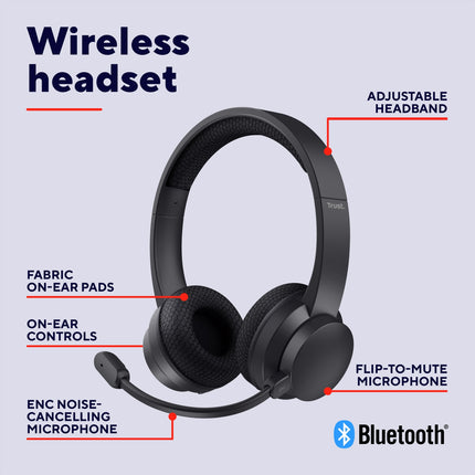 Ayda kabelloses PC-Headset Bluetooth ENC Schwarz