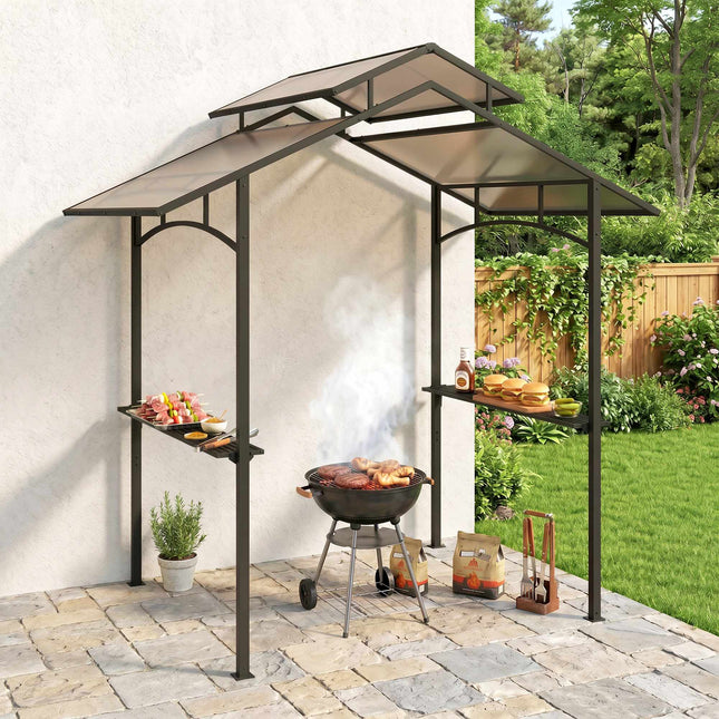 BBQ-Pavillon 2,4 x 1,5 m, Stahlrahmen, 2 Ablagen
