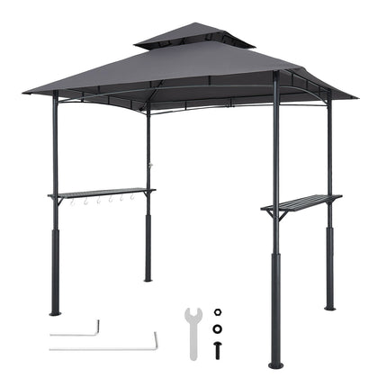 BBQ Grill Gazebo 8x5 Ft, Double-Tier Roof, Steel Frame