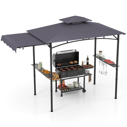 BBQ Pavillon mit Seitenmarkise, Doppeldach, Grau, 318x153x250cm