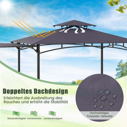 BBQ Pavillon mit Seitenmarkise, Doppeldach, Grau, 318x153x250cm