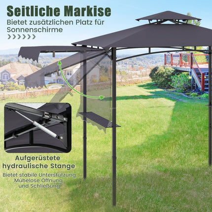 BBQ Pavillon mit Seitenmarkise, Doppeldach, Grau, 318x153x250cm