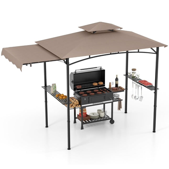 BBQ-Pavillon mit Seitenmarkise und Doppeldach, Braun