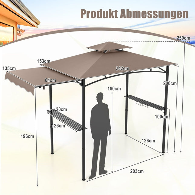 BBQ-Pavillon mit Seitenmarkise und Doppeldach, Braun