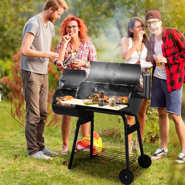 BBQ Holzkohlegrill mit Rädern Grillwagen mit Deckel Outdoor-Grill 115 x 65 x 108 cm schwarz