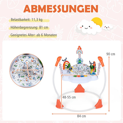Baby Activity Center mit 6 Spielzeugen, Musik, Lichtern, Orange